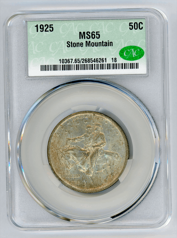 1925 Stone Mountain Commemorative Half Dollar 50c, CACG MS-65 CAC - Original, PQ+
