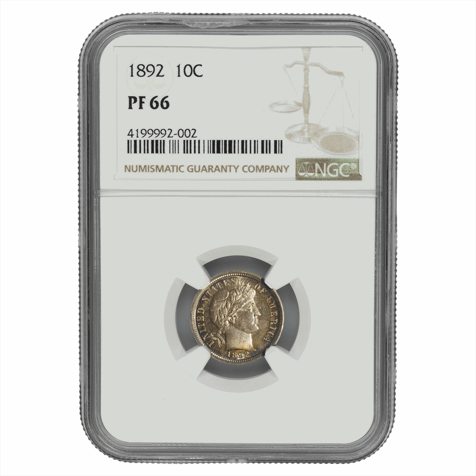 1892 Barber Dime 10C NGC PF 66