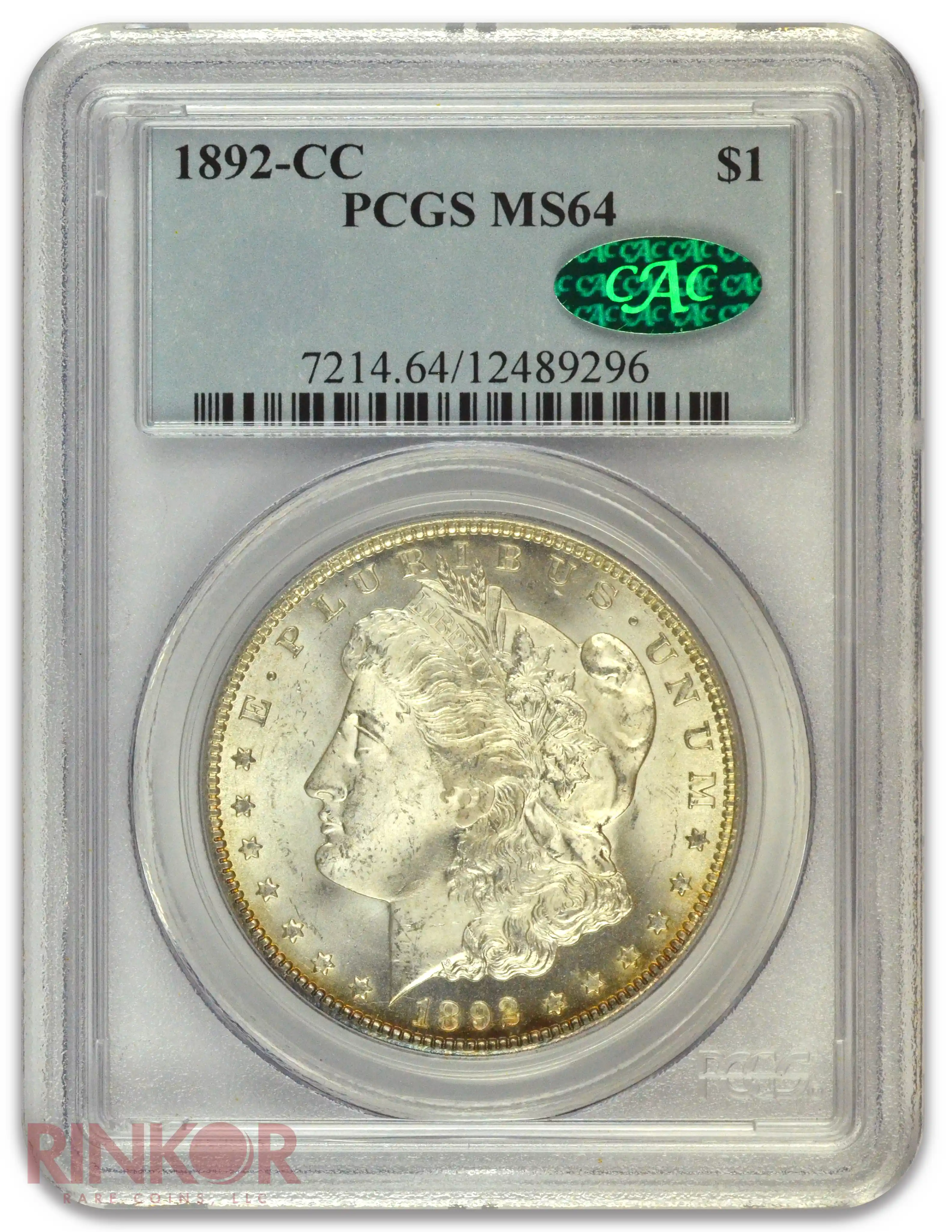 1892-CC $1 Morgan Dollar PCGS MS 64 CAC