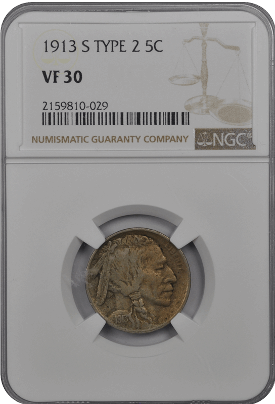 1913 S Type 2 Buffalo Nickel NGC VF-30