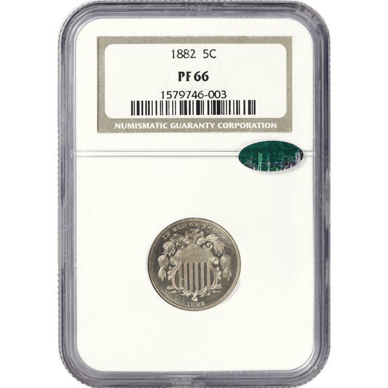 1882 Shield Nickel 5c, NGC PF 66 CAC - Very Nice Coin