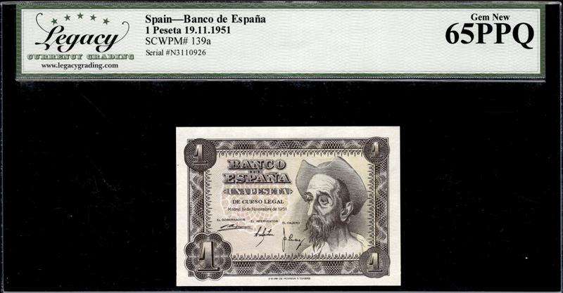 Spain Banco de Espana 1 Peseta 19.11.1951 Gem New 65PPQ 
