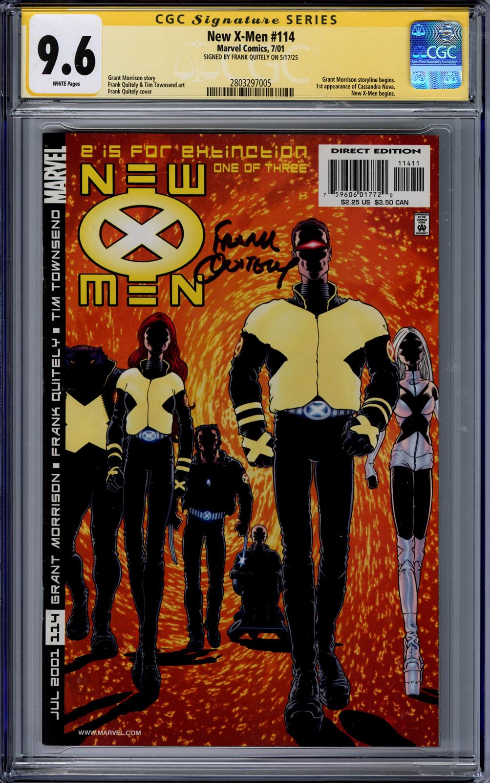 New X-Men #114 CGC Signature Series 9.6 (Marvel, 2001) Signed by Frank Quitely 