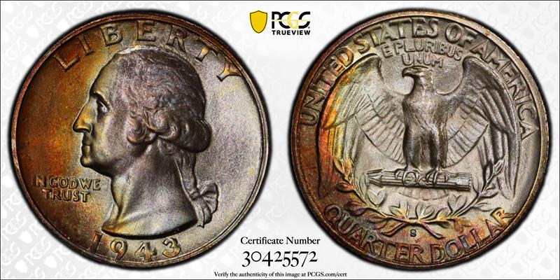 1943-S 25C PCGS MS 67+ CAC