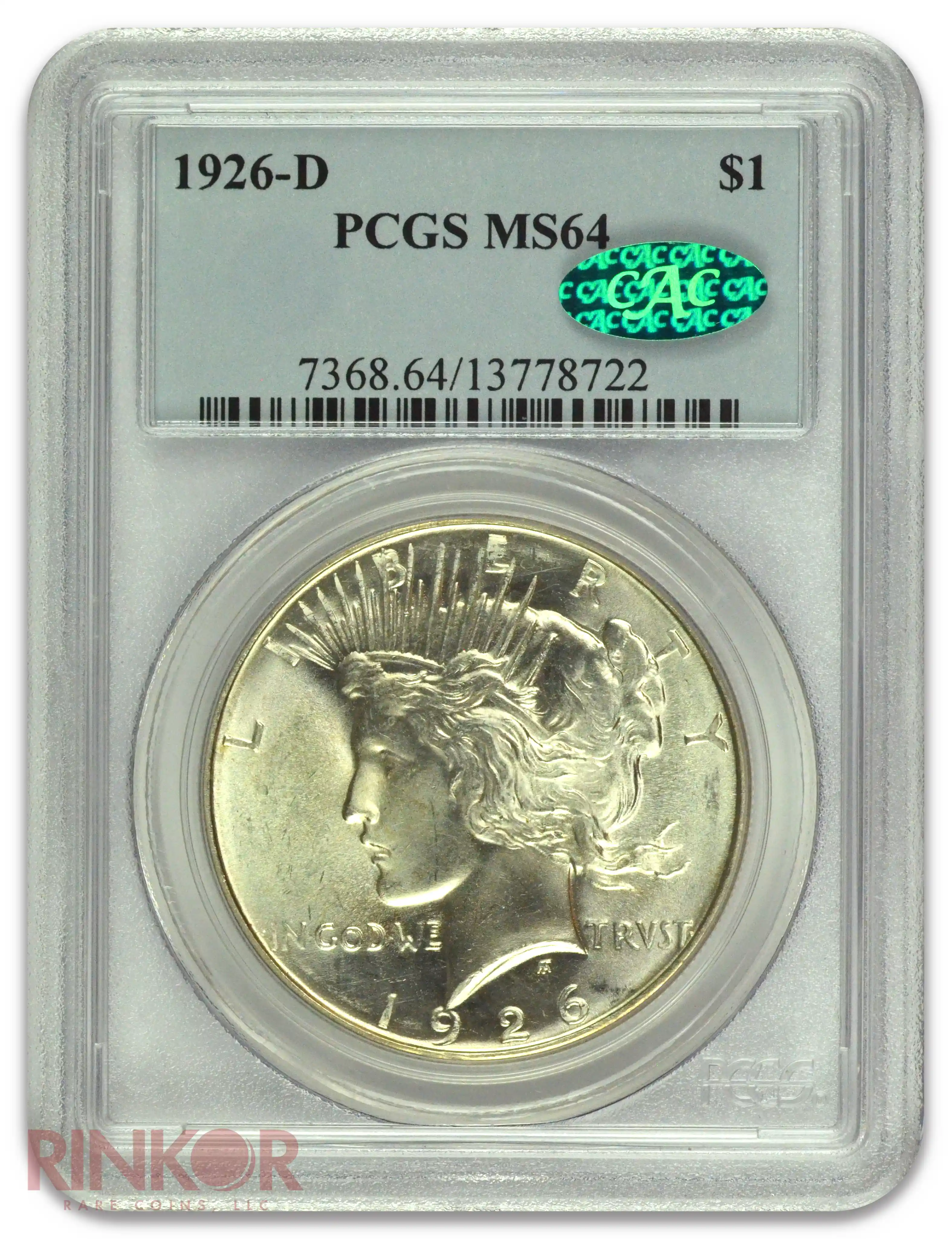 1926-D $1 Peace Dollar PCGS MS 64 CAC