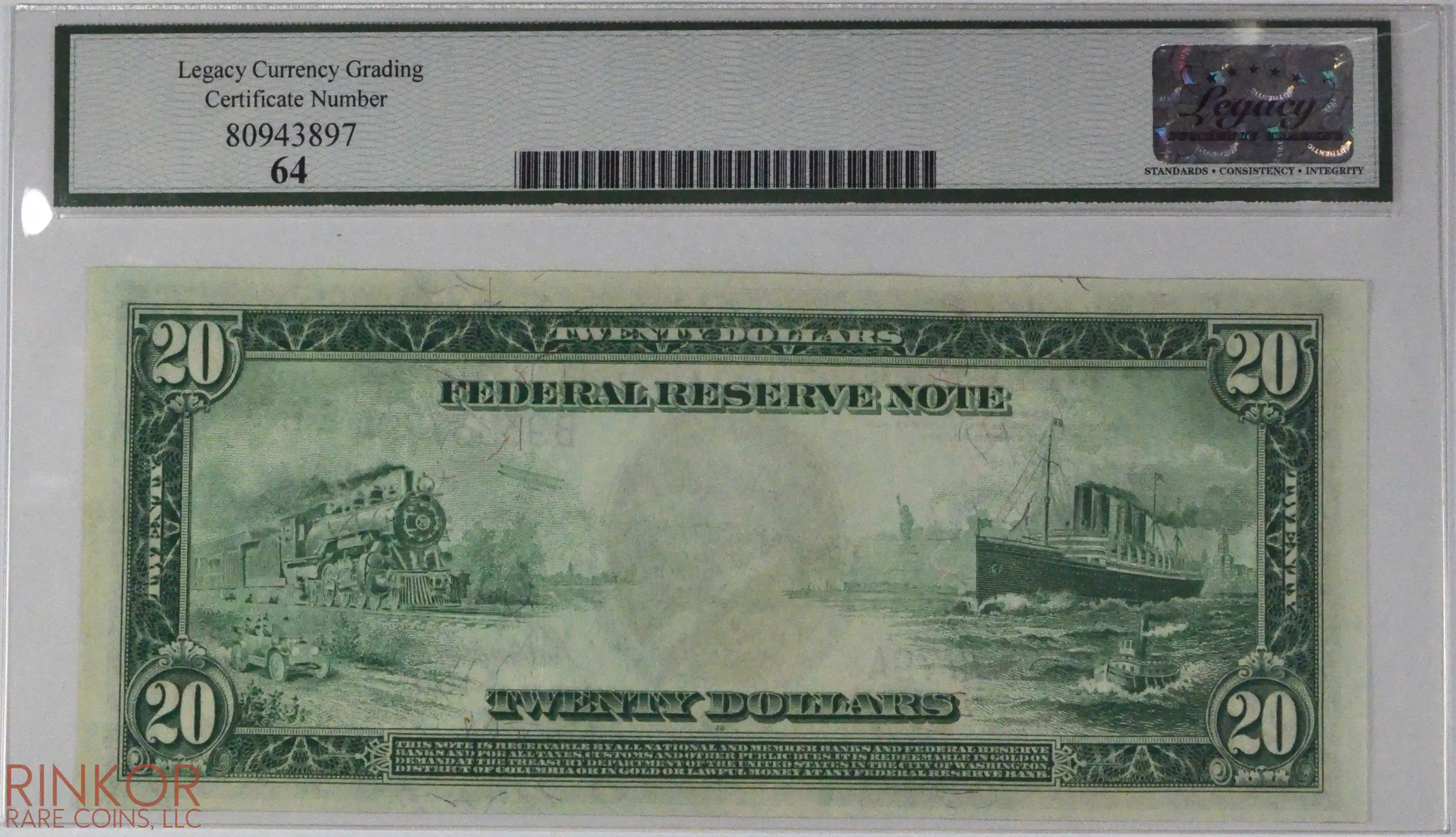 1914 $20 Fr. 968 New York Federal Reserve Note LCG CU 64