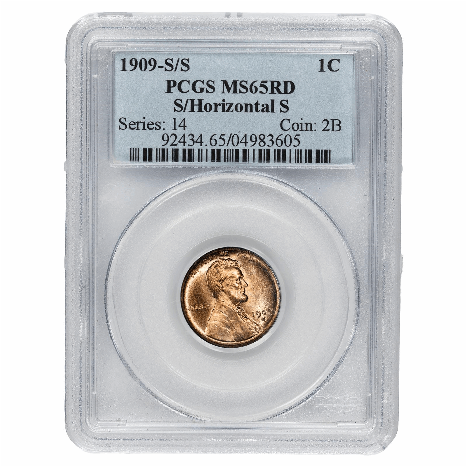 1909-S/S Lincoln Wheat Cent 1C S/Horizontal S PCGS MS 65 RD