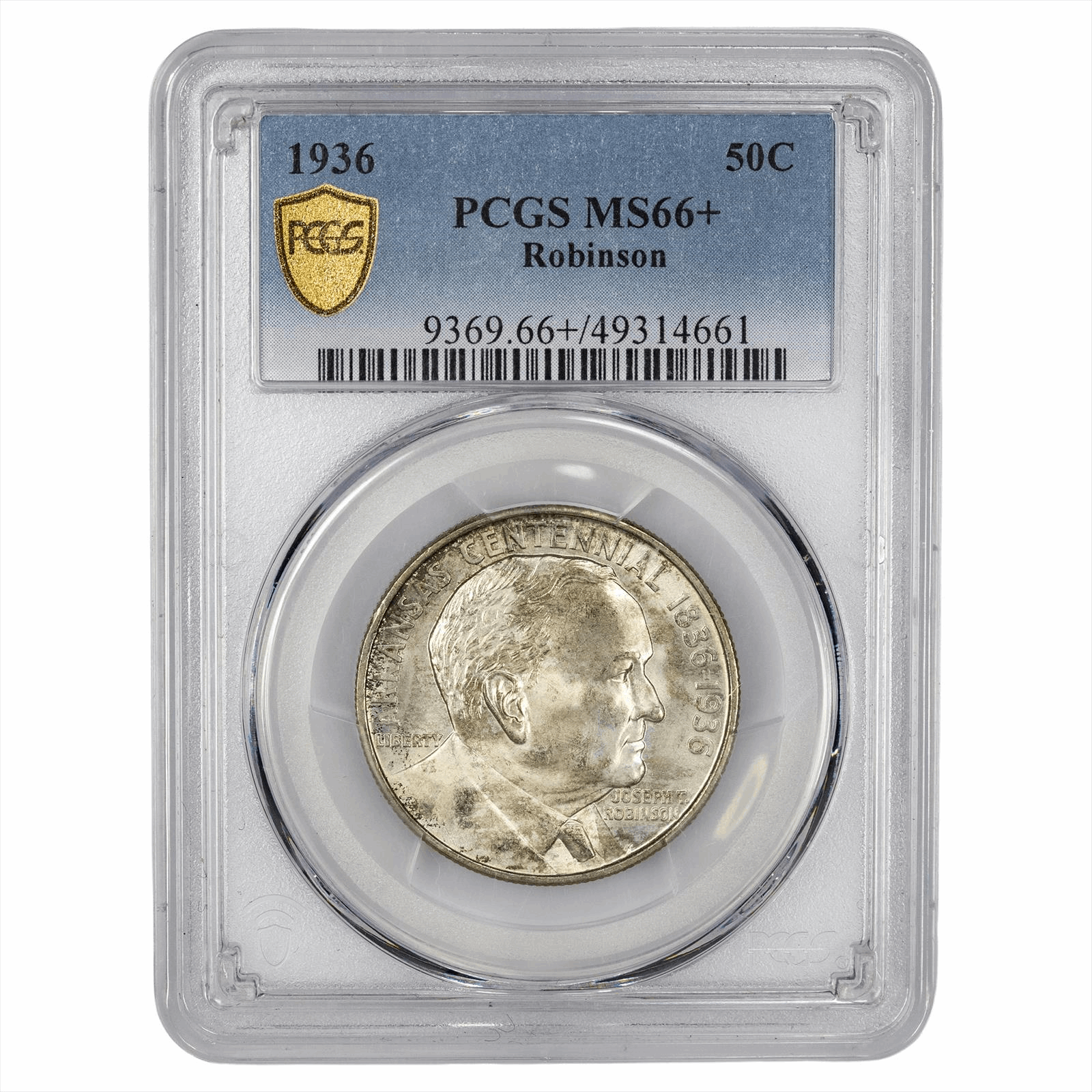 1936 Robinson Commemorative Half Dollar 50C PCGS MS 66+