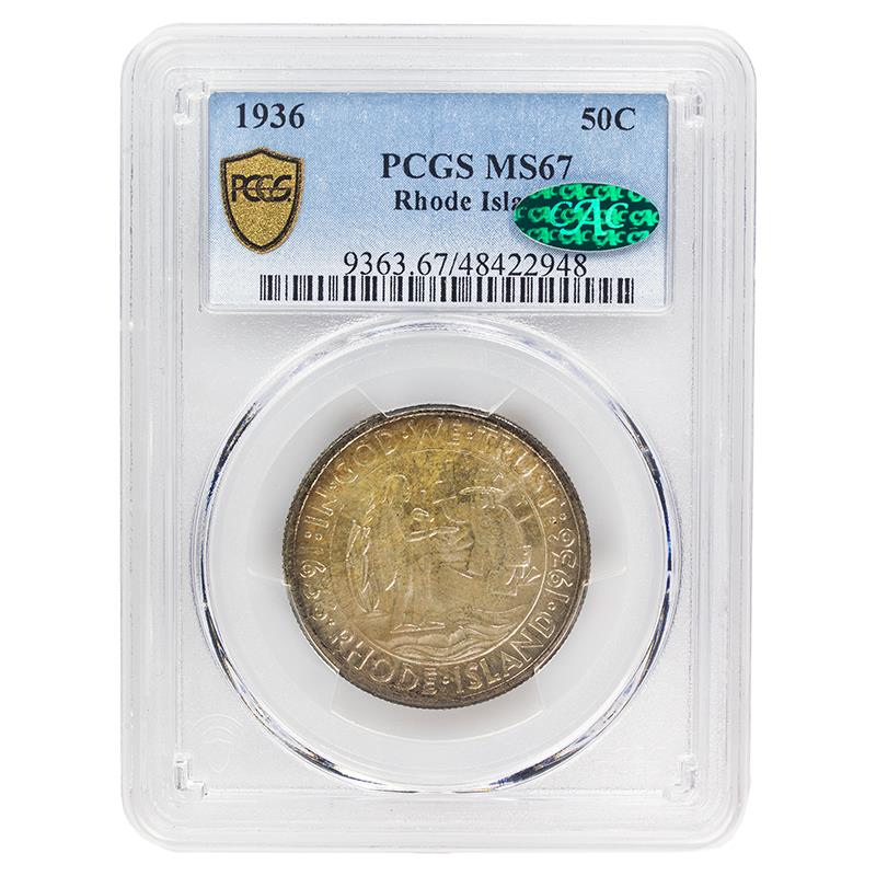 1936 Rhode Island Classic Commemorative, 50C PCGS MS 67, CAC Certified