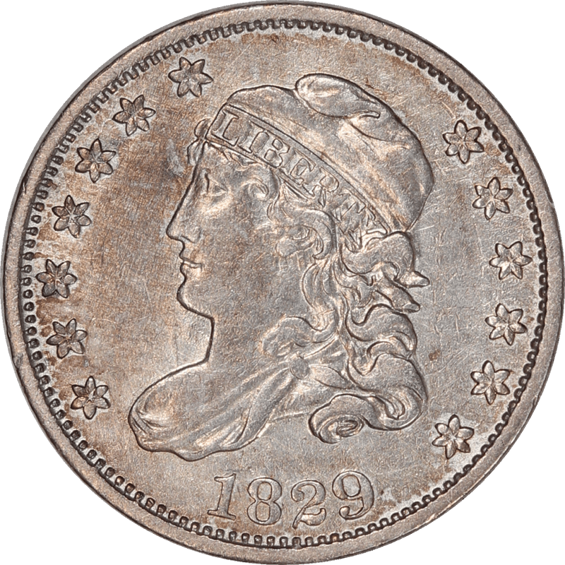 1829 Capped Bust Half Dime H10c, Circulated, About Uncirculated