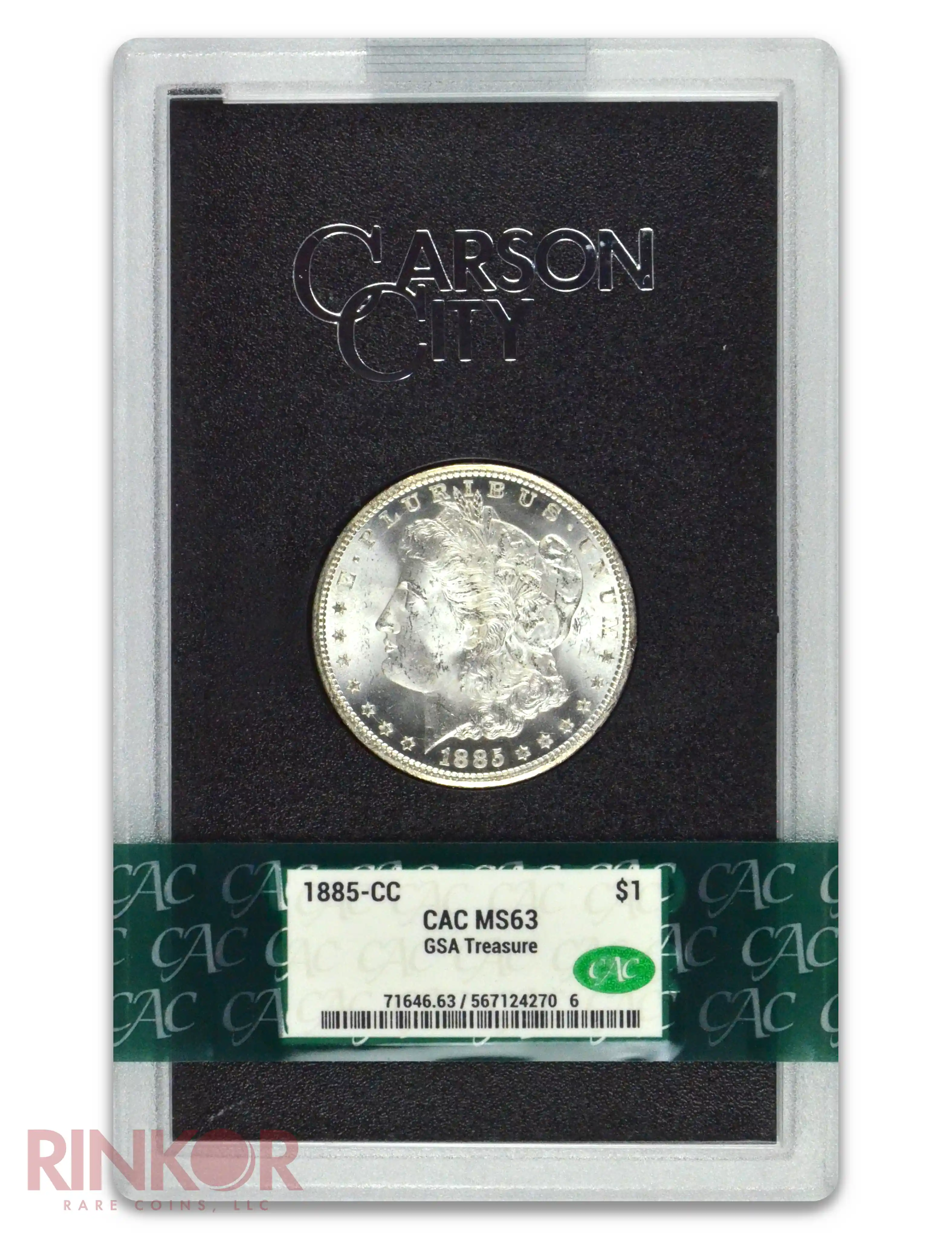 1885-CC $1 GSA Treasure Morgan Dollar CACG MS 63