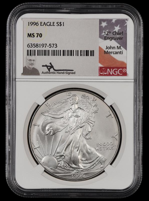 1996 Eagle S$1 John Mercanti Signature Label NGC MS 70