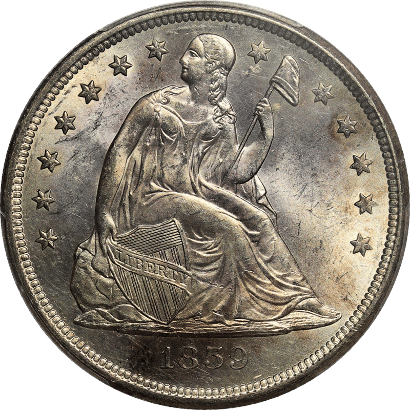 1859-O Liberty Seated Dollar $1 PCGS MS 64 CAC - Nice White Coin