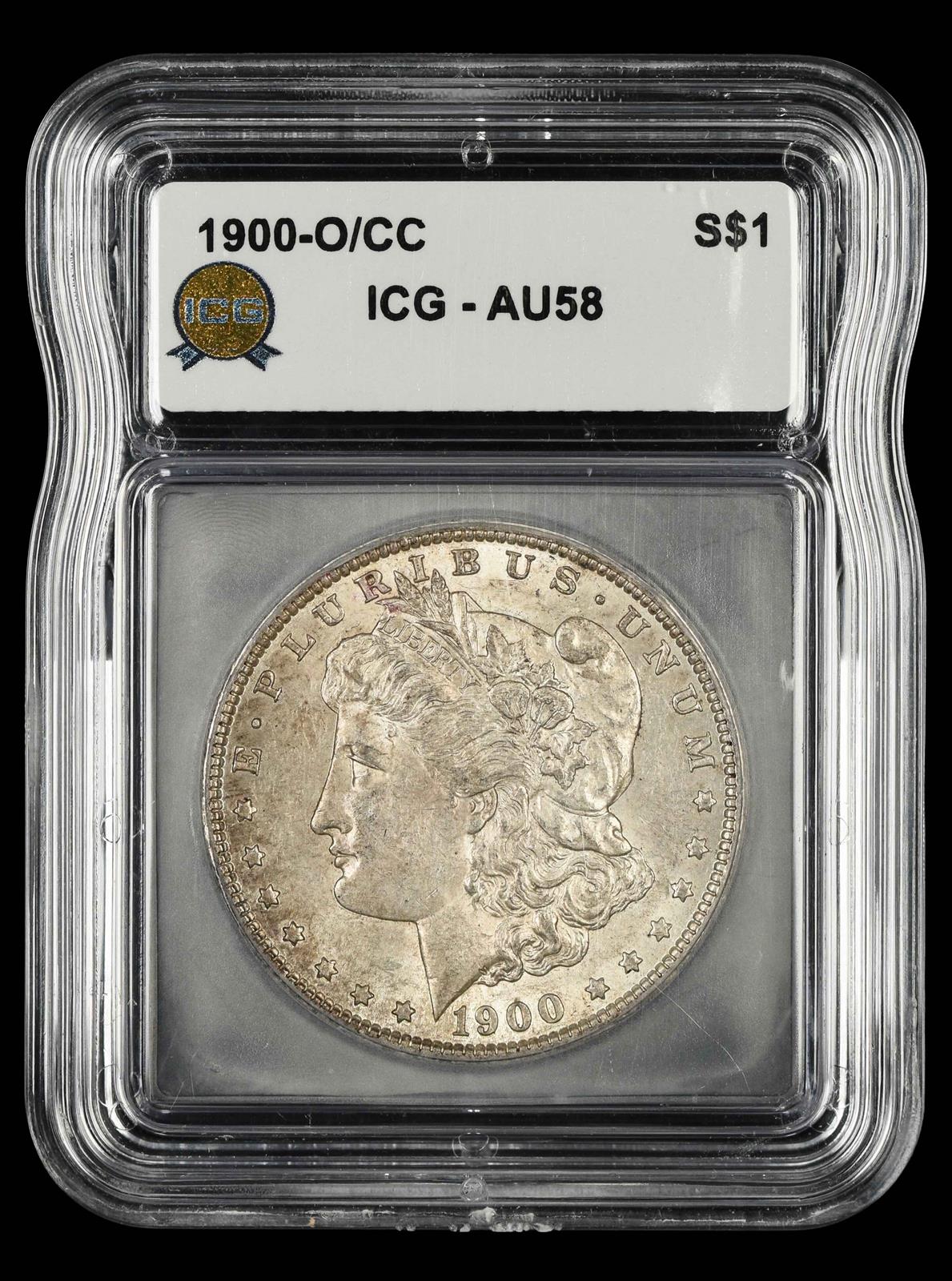 1900 O/CC $1 ICG AU58