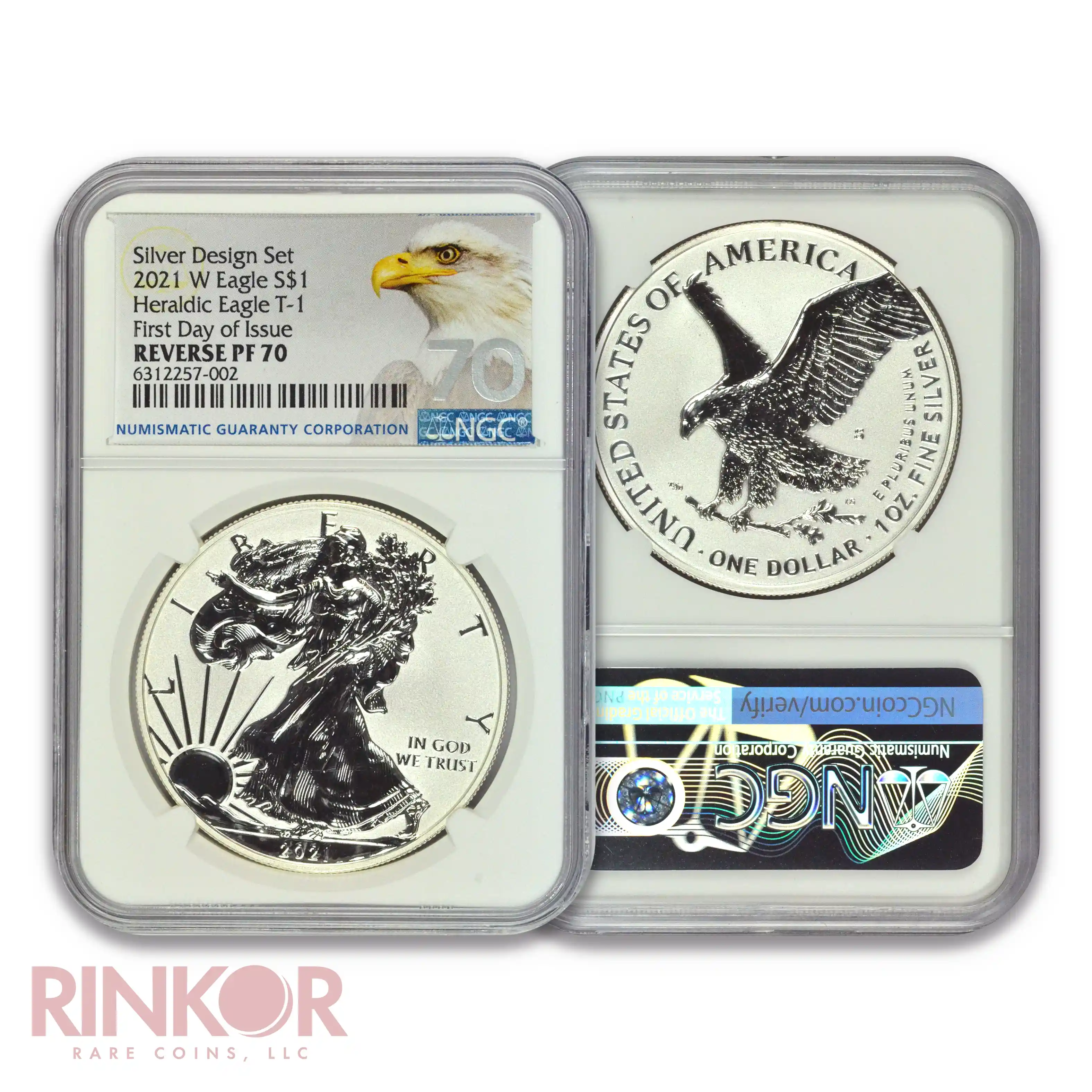 2021 Reverse Proof Silver Eagle 2-Coin Set First Day of Issue NGC PF 70