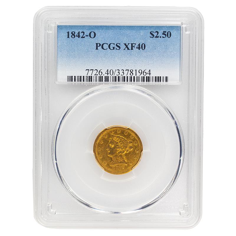 1842-O Liberty Head, $2.5 PCGS XF 40 - Nice Original Appearance