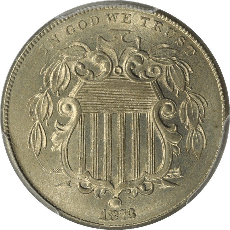 1873  Closed 3 Shield Nickel 5c, PCGS MS 64 + Nice Original Coin
