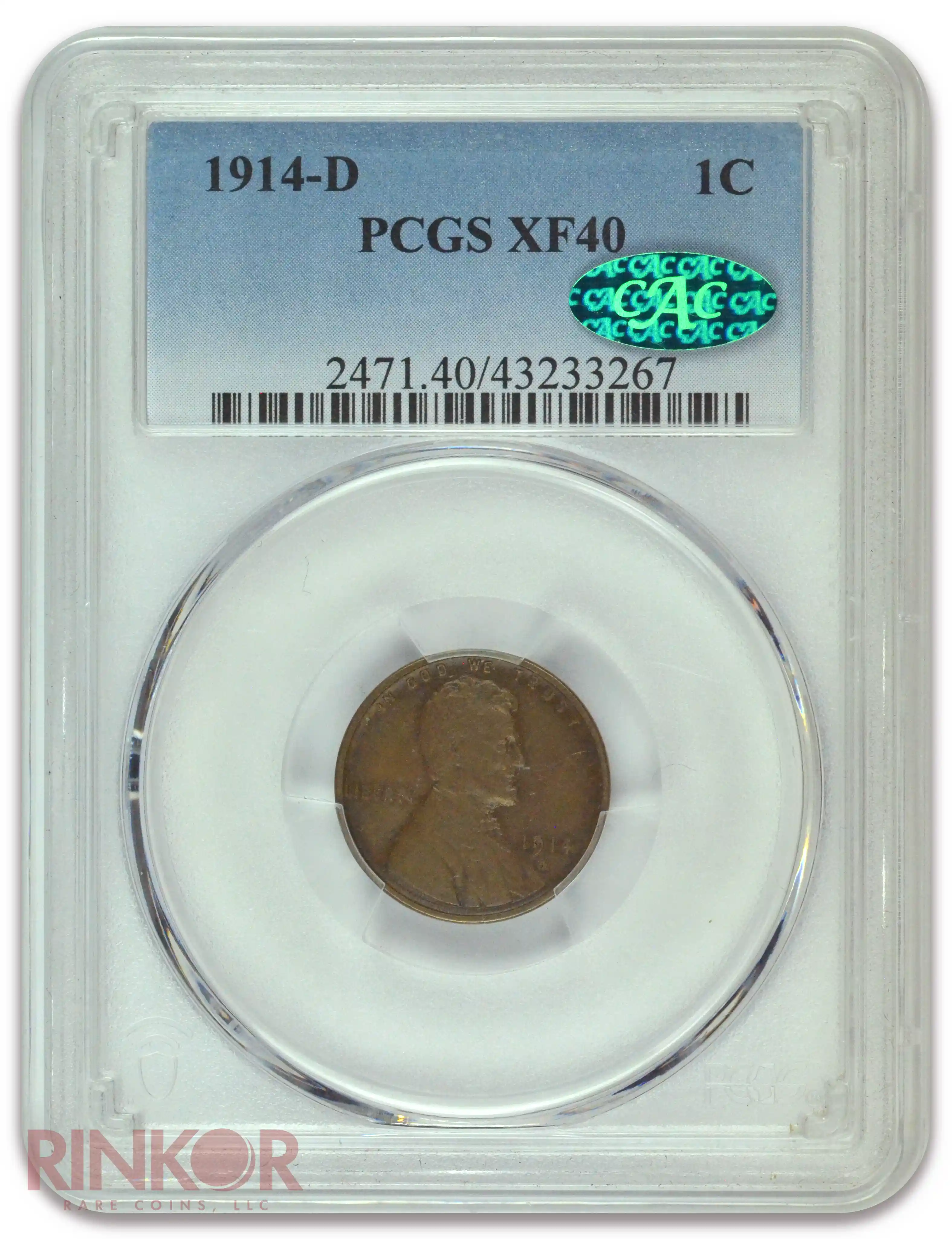 1914-D 1C Lincoln Wheat Cent PCGS XF-40 CAC