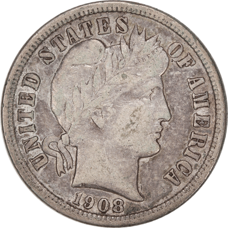 1908-D Barber Dime 10c Circulated Extra Fine