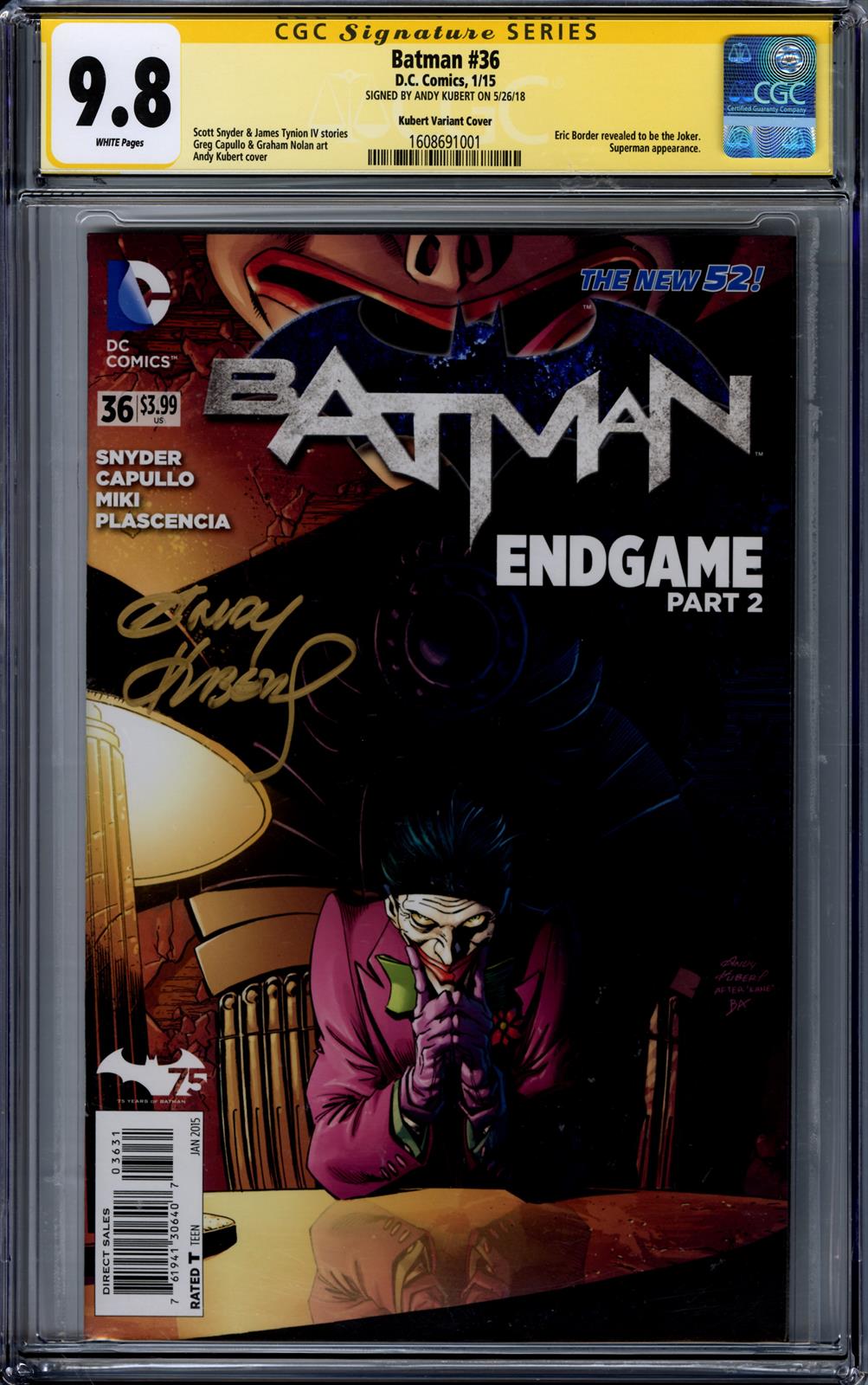 Batman #36 CGC Signature Series 9.8 (D.C., 2015) Signed by Andy Kubert 