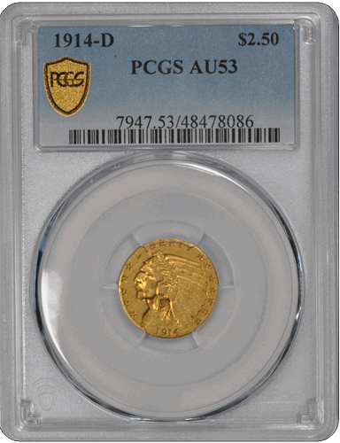 1914-D Indian Gold Quarter Eagle $2.50 PCGS AU53