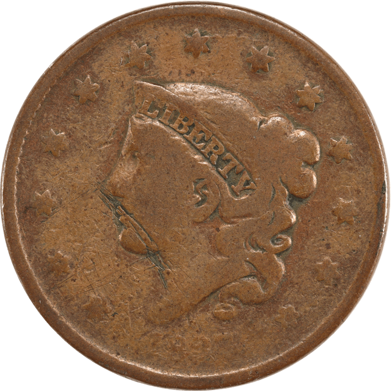 1837  Small Letters Coronet Head Cent 1c Circulated Good - Scratches 