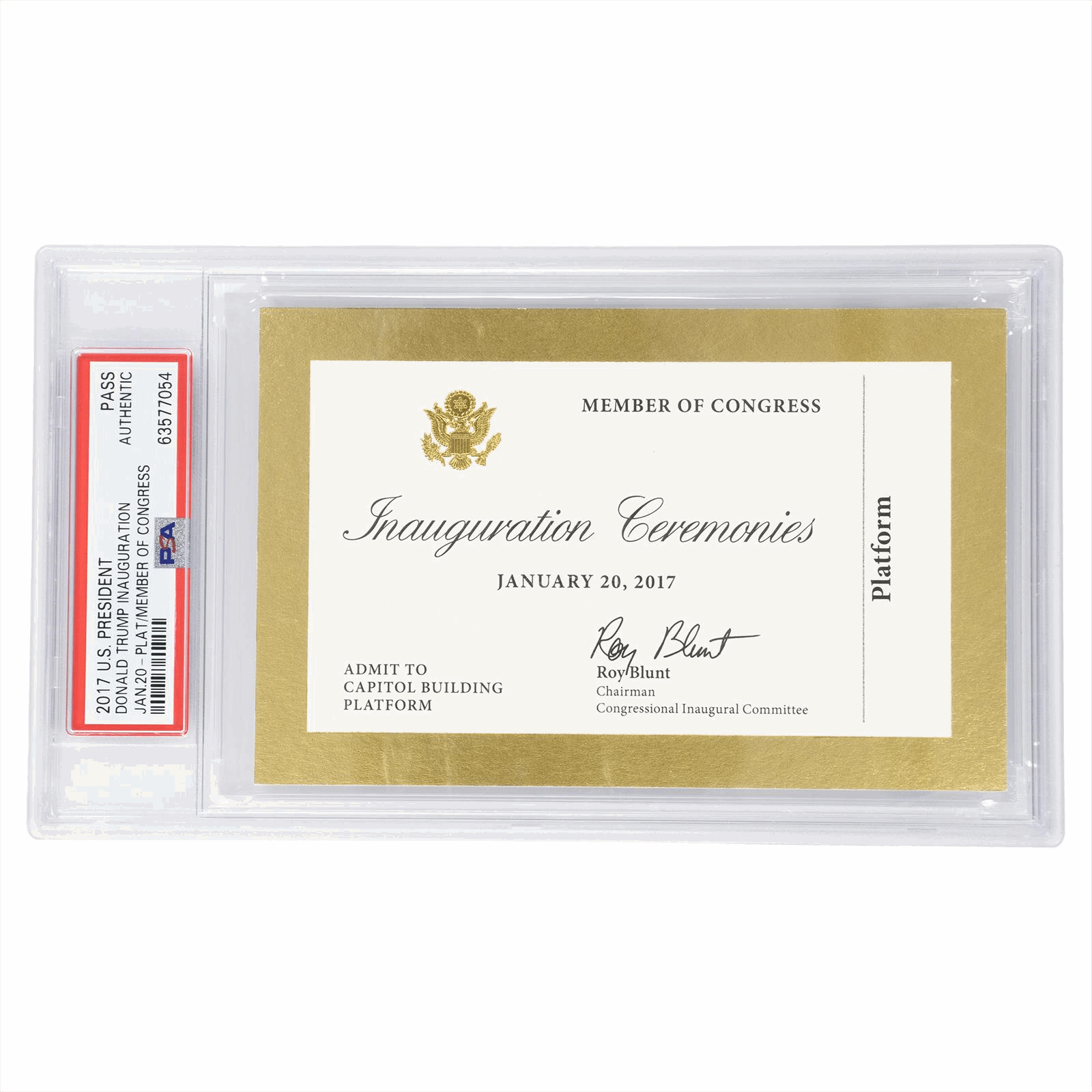 2017 US President Inauguration Donald Trump Member of Congress Pass PSA AUTHENTIC Cert #63577054