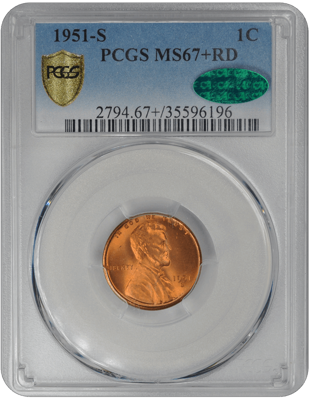 1951-S Lincoln PCGS CAC RD 67+