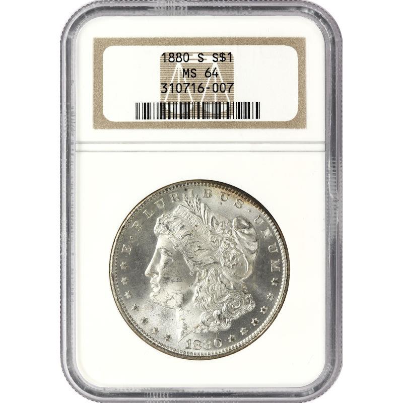 1880-S $1 Morgan Silver Dollar - NGC  MS64 - Nice Crescent Toning on Reverse!