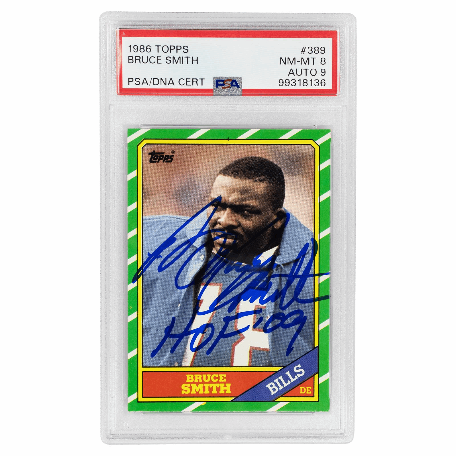 1986 Topps Bruce Smith #389 PSA NM-MT8 AUTO 9