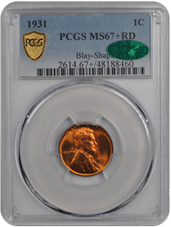 1931 Lincoln PCGS (CAC) RD 67+ 