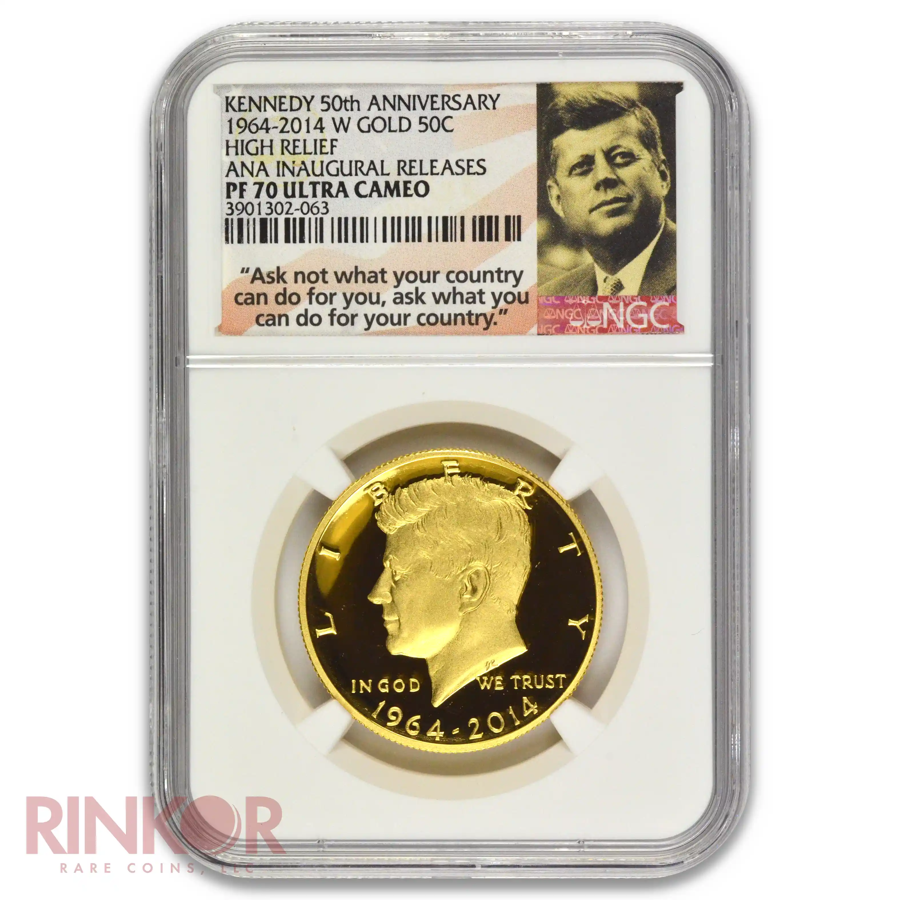 2014-W 3/4oz Gold Kennedy Half Dollar 50th Anniversary ANA Inaugural Release NGC PF 70