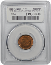1919-S Lincoln Wheat PCGS CAC RD 65 +