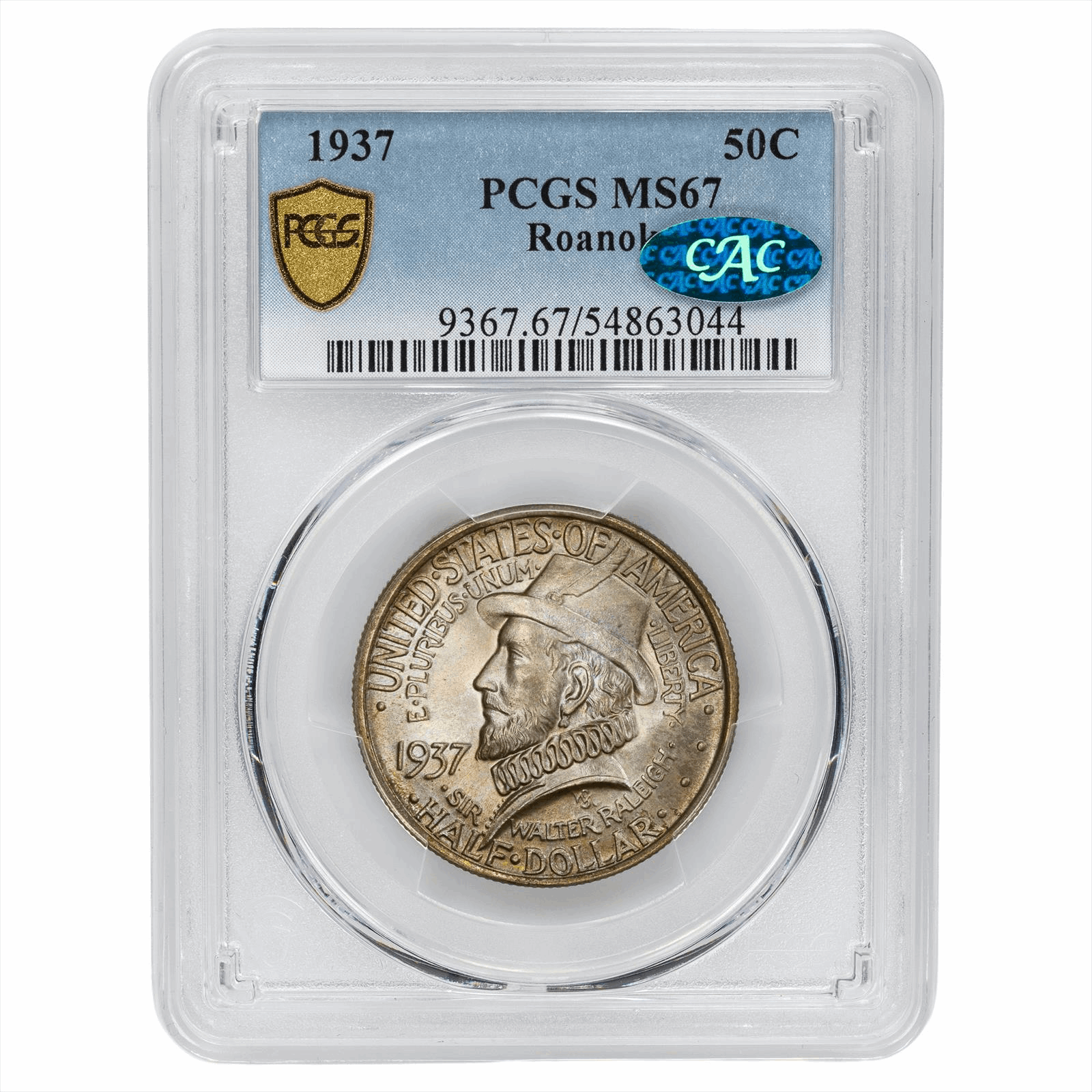 1937 Roanoke Commemorative Half Dollar 50C PCGS MS 67 CAC