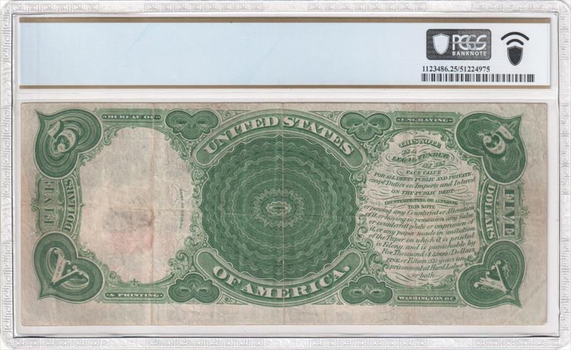 Fr. 91 1907 $5 US Note - Legal Tender PCBLIC Error PCGS VF25 