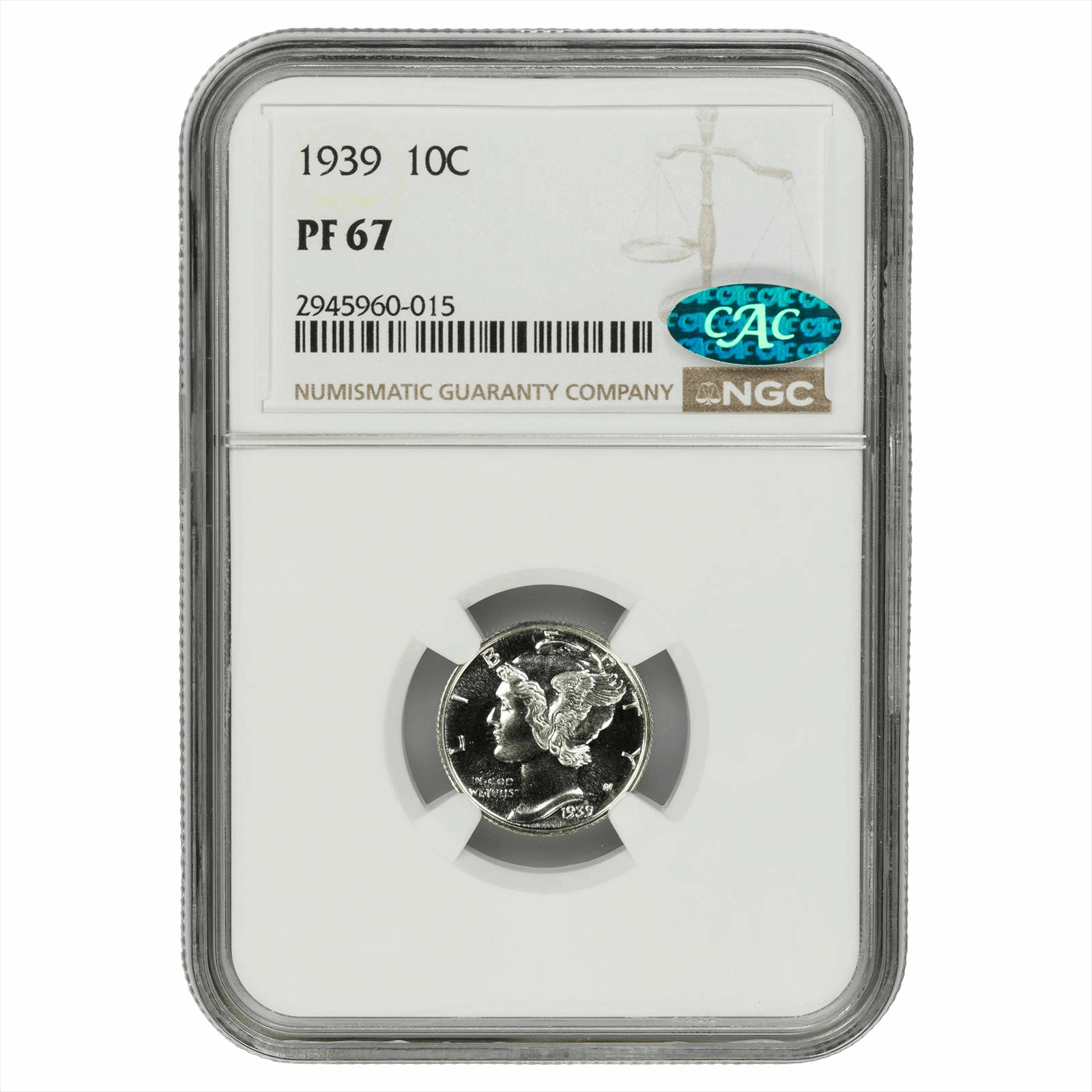1939 Mercury Dime 10C NGC PF 67 CAC