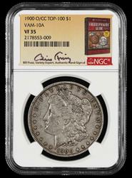 1900 O/CC $1 VAM 10A Top-100 Bill Fivaz Signature Label NGC VF35