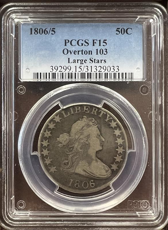 1806/5  O-103 Large Stars Draped Bust PCGS F15