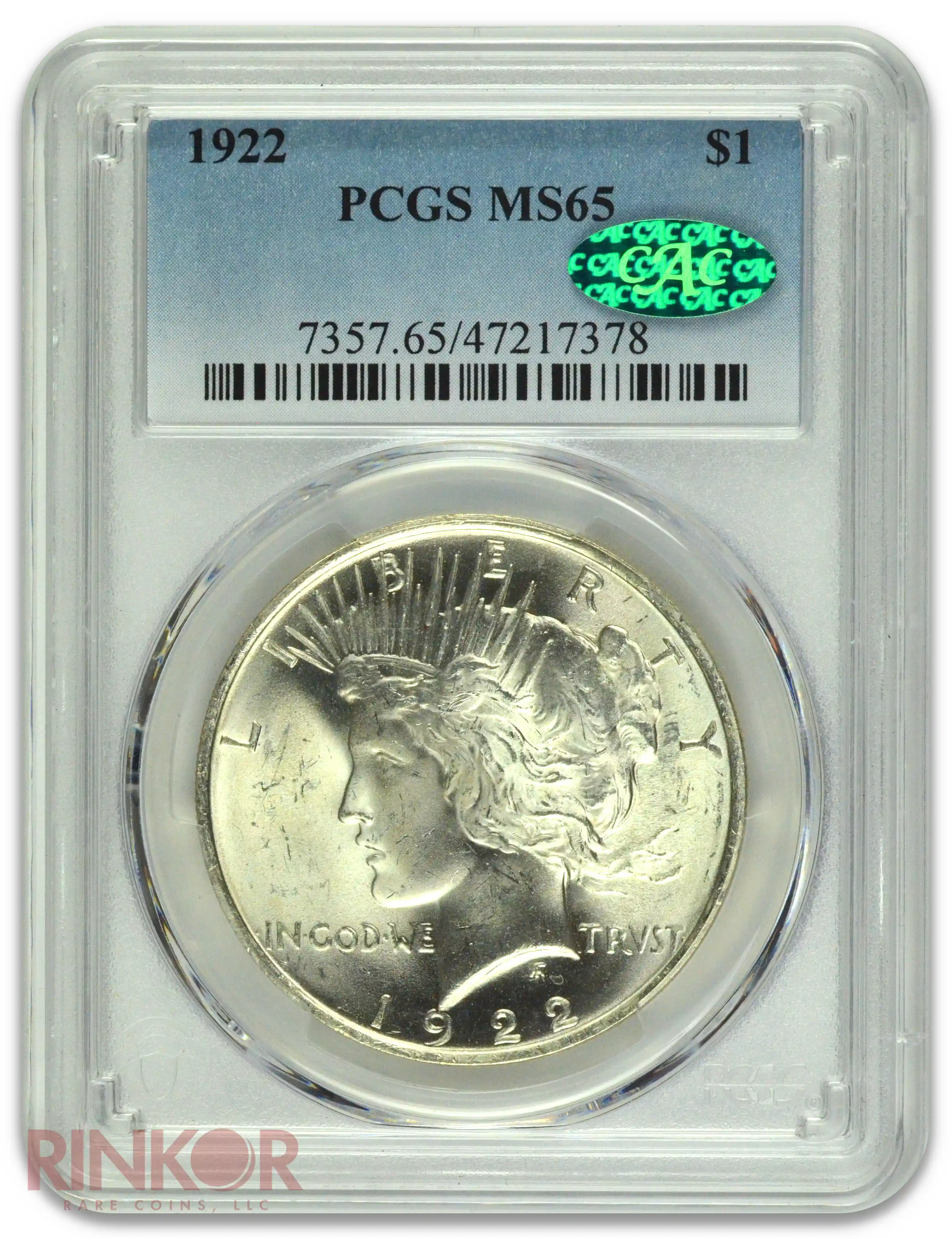 1922 $1 Peace Dollar PCGS MS 65 CAC
