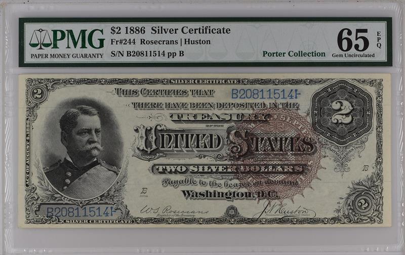 Fr. 244 1886 $2 Silver Certificate PMG 65 EPQ 