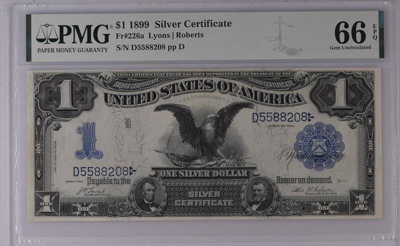 Fr. 226a 1899 $1 Silver Certificate Black Eagle PMG 66 EPQ 