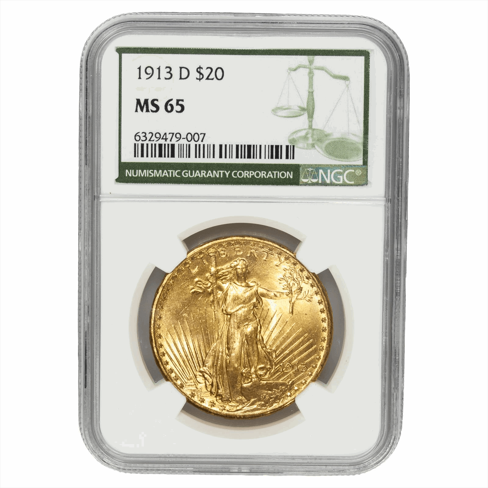 1913-D St. Gaudens Gold Double Eagle $20 NGC MS 65