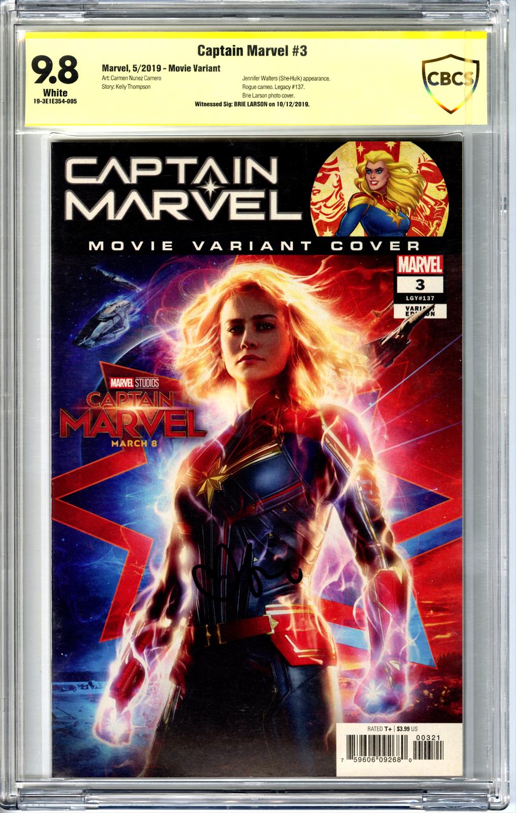 Captain Marvel v2019 #3 CBCS 9.8 Signed by Brie Larson 