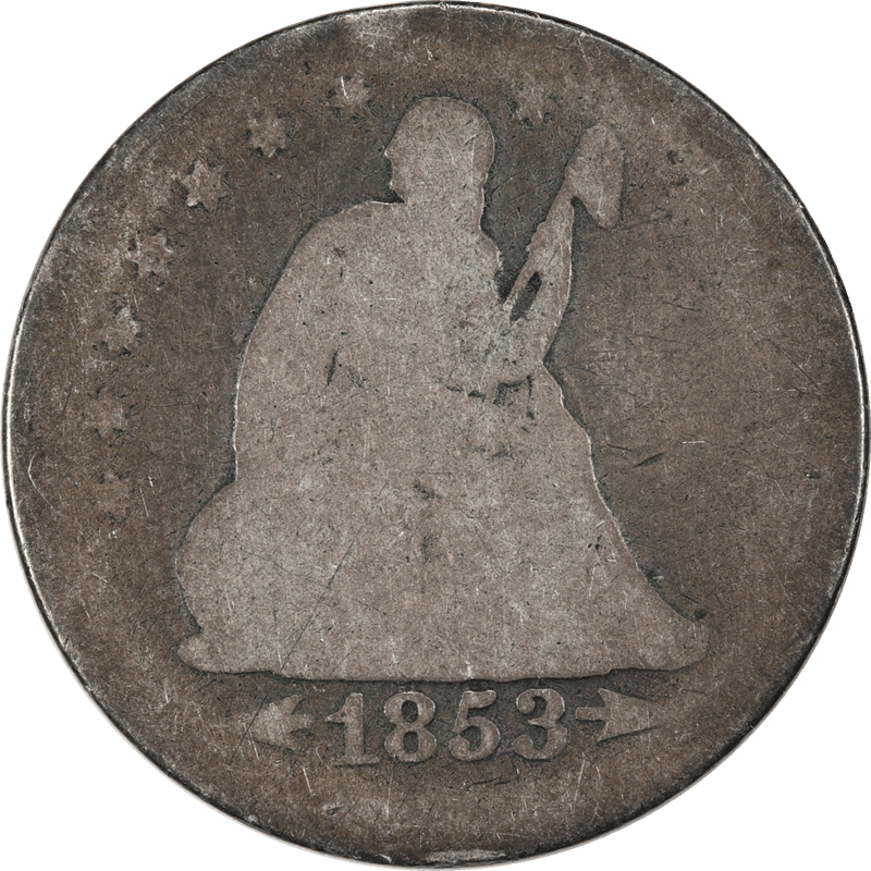 1853 Arrows & Rays, Seated Liberty Quarter, 25c Circulated AG - Details - Filler