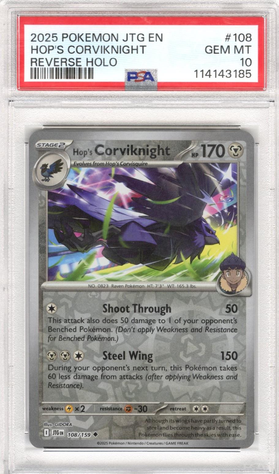 2025 Pokemon JTG En Hops Corviknight #108 PSA GEM MT 10 