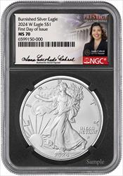 2024-W $1 1oz. Burnished American Silver Eagle, FDI, MS70, NGC, Anna Cabral 