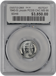 1943-S Lincoln PCGS CAC MS 68