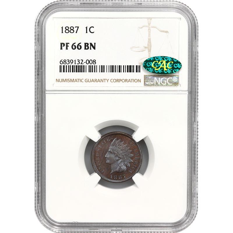 1887 Indian Head Cent Type 3 1C  NGC PF66BN CAC Certified