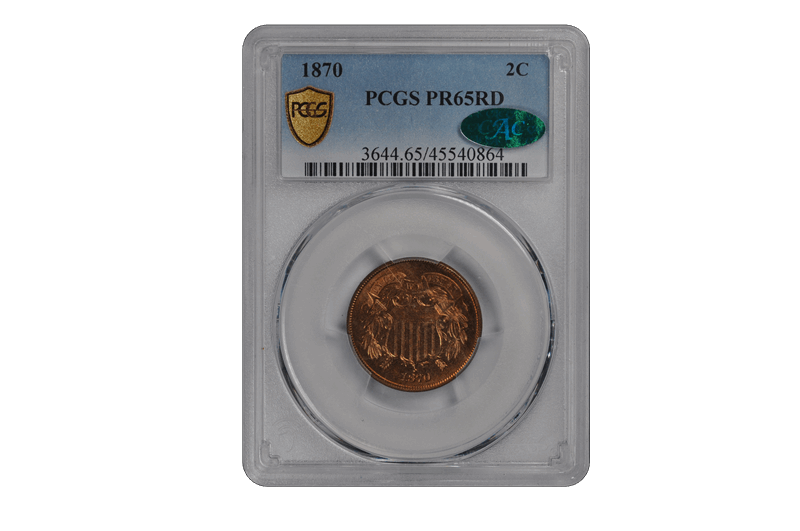 1870 2C Two Cent Piece PCGS RD (CAC) #3659-1 PR65