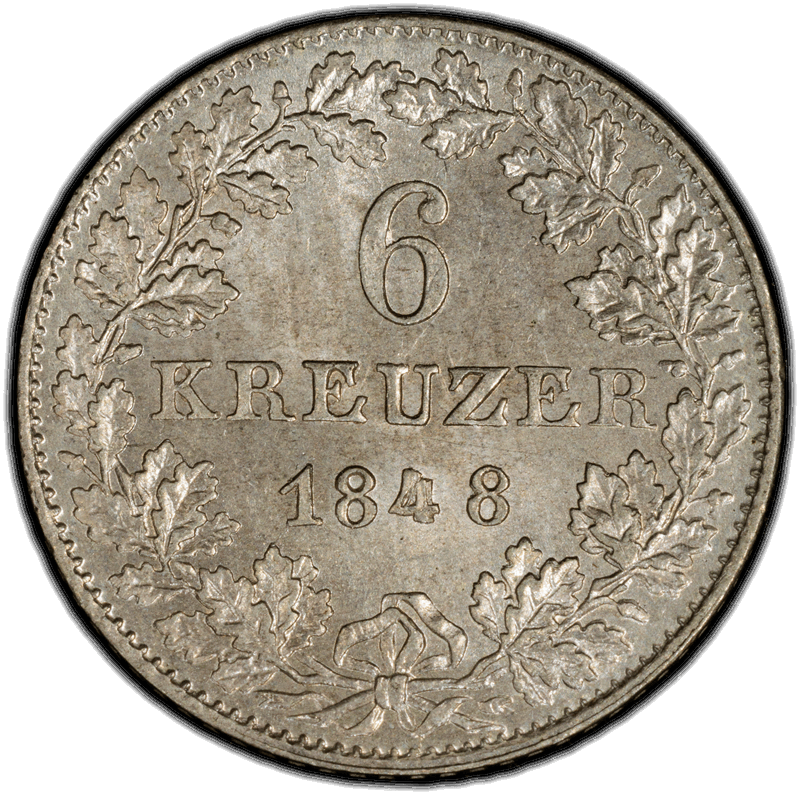 1848 German States: Frankfurt. 6 Kreuzer. PCGS MS67  image 2